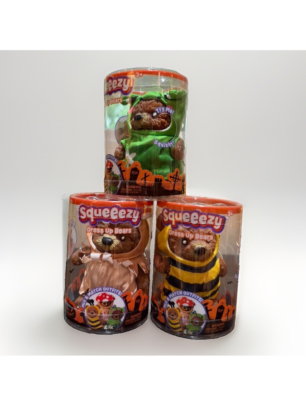 Rare Viral Squeezy Dress Up Bears Lot of 3 Halloween squishy toys
